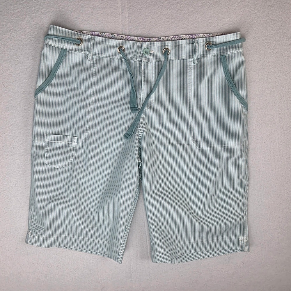 Weatherproof Womens Turquoise White Striped Drawstring Shorts Size 14